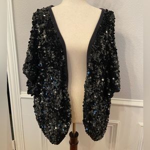 denim 24/7 Open Sweater in Black Disc Sequin Embellishment Size 4x